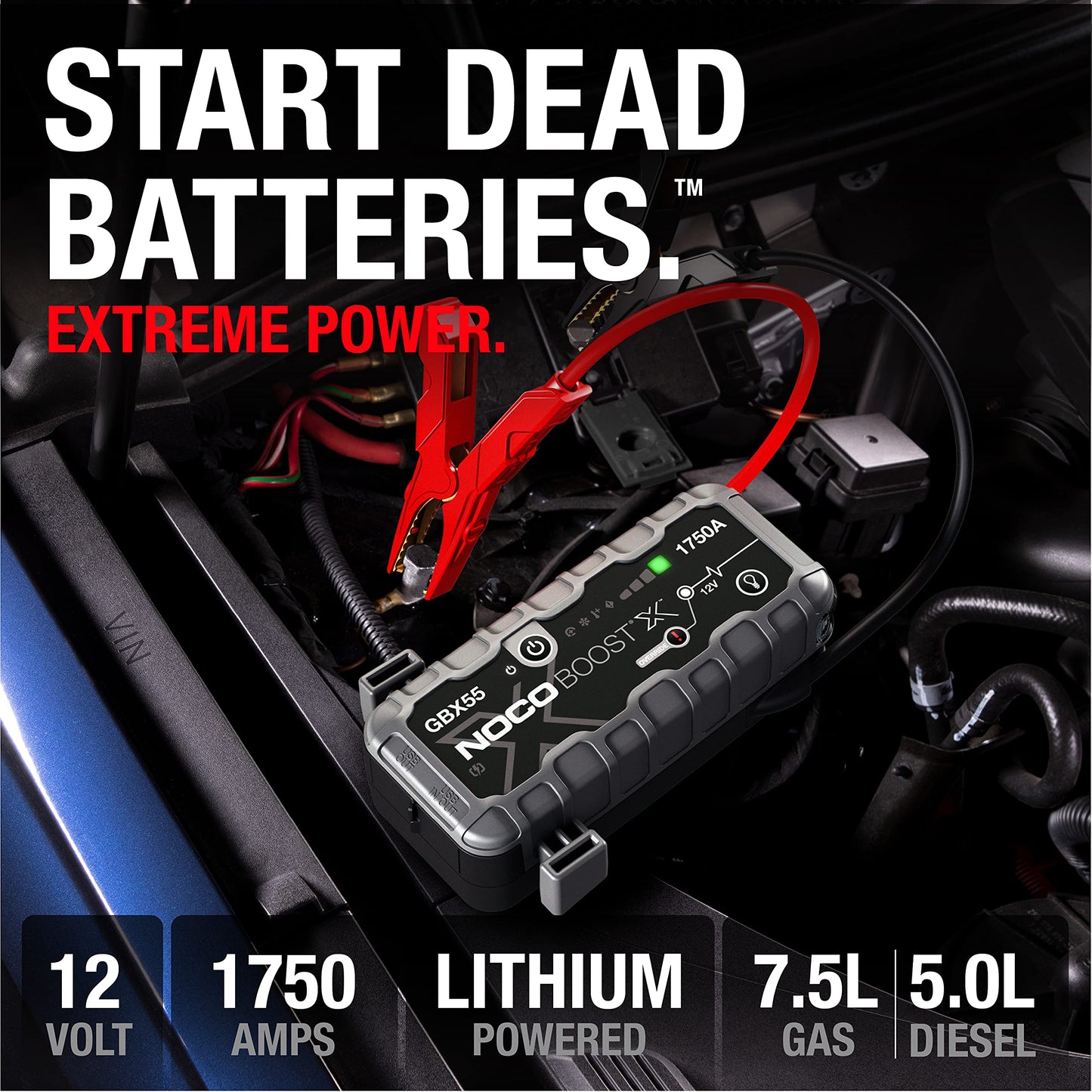 NOCO Boost X GBX55 Starthilfe 1750A – 12V Lithium Booster für Benziner bis 7,5L & Diesel bis 5L