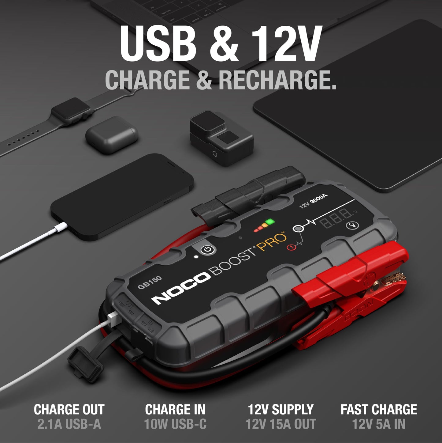 NOCO Boost GB150 Starthilfe 3000A – 12V Lithium Powerbank Auto Batterie Booster für Benziner & Diesel