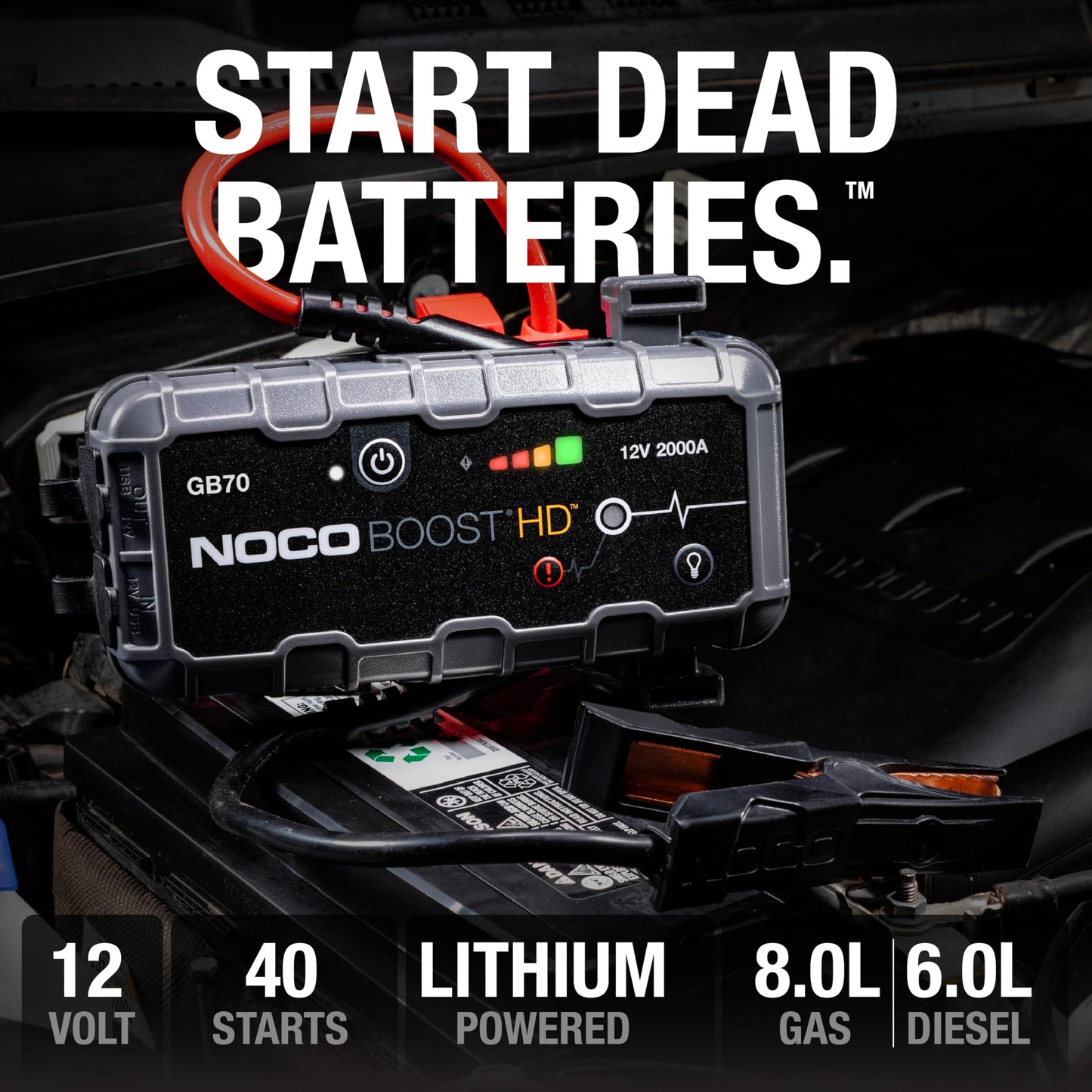 NOCO Boost GB70 Starthilfe 2000A – 12V Lithium Powerbank Starthilfegerät für Benzin & Diesel
