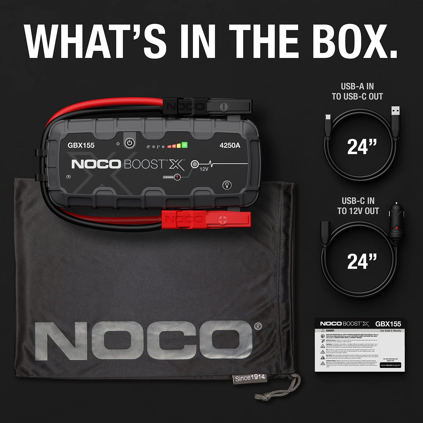 NOCO Boost X GBX155 Starthilfe 4250A – 12V Lithium Powerbank mit USB-C für Benzin bis 10L