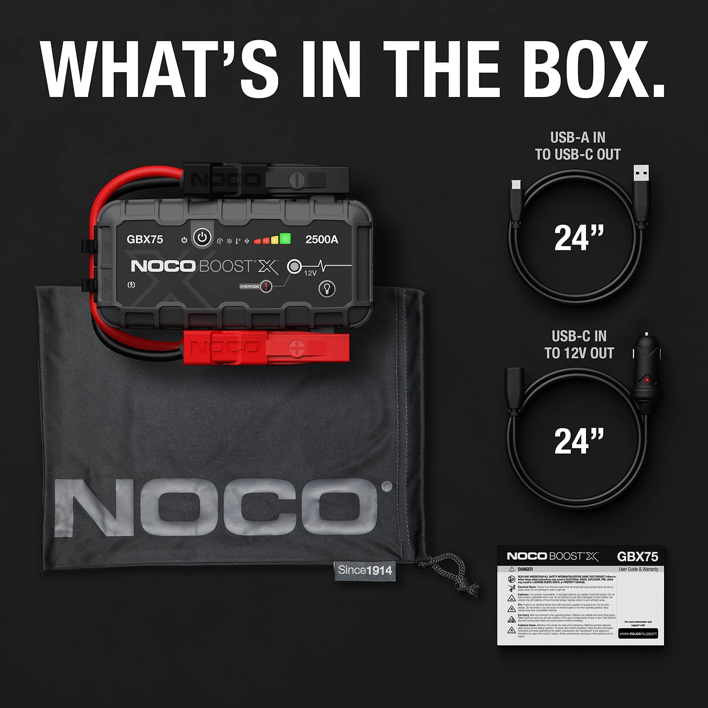 NOCO Boost X GBX75 Starthilfegerät 2500A – 12V Lithium Powerbank mit USB-C & UltraSafe 2.0